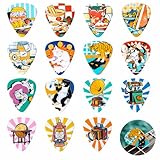 Cobahom 45pcs Guitar Picks Premium Celluloid Guitar Pick with Velvet Bag Thin Medium Heavy Thickness for Acoustic, Electric Guitar, Bass, 0.46mm, 0.71mm,1mm (Cartoon)