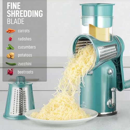 Image of Zulay Kitchen Rotary Cheese Grater 5 Blade Cheese Shredder - Manual Hand Crank Cheese Grater With Reinforced Suction & 5 Interchangeable Drums - Easy to Use, Vegetable Chopper Round Mandoline Slicer