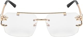 CRIBA Stylish Golden Metal Frame Fashion Framless Clear Lens Eyewear Men Sunglass UV400 Shades Trendy Rim Less Sunglass_E
