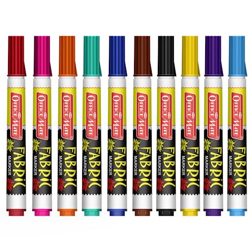 Image of SONI OFFICE MATE Permanent Fabric Marker Pens| Multicolour for Design, Tailoring & Craft Work | Smooth Ink Flow | Long-Lasting Colour | Clothes, DIY Projects & Creative Use | Pack of 10