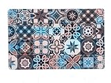  De\'Carpet Alfombra Textil Absorbente Lavable EN Lavadora BALDOSA HIDRÁULICA Azul & Granate (50x80cm)