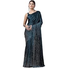 Satin Silk Hot Fixing Stone Work Saree for Women With Unstitched Blouse Piece