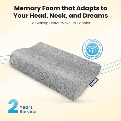 Image of CareFoam Memory Foam Cervical Neck Pillow | 2 Years Warranty | Pain Relief Sleep, Improves Posture Spinal Alignment, Neck Pain Relief | 19 x 11 x 3.5 Inch | Black Melange Cover | Pack of 1