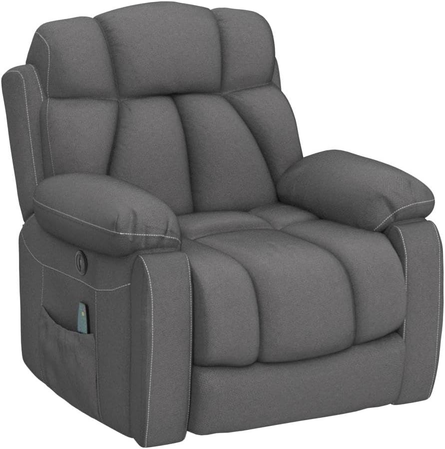 CANMOV Large Power Lift Recliner Chairs with Massage and Heat for Elderly Big People, Heavy Duty Motion Reclining Mechanism-Anti Skid Fabric Recliner Chair with 2 Concealed Cup Holders,Dark Gray