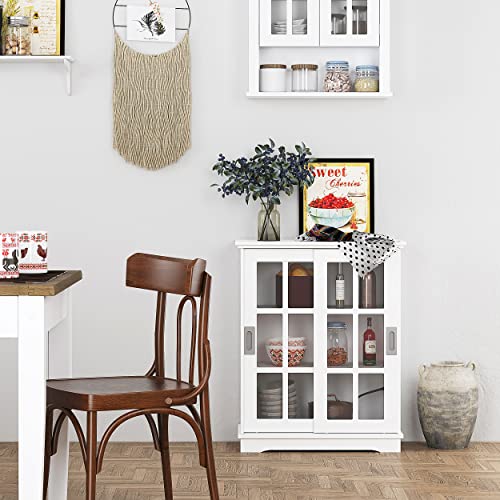 Spirich Home Bathroom Storage Cabinet With Sliding Barn Glass Doors, Modern Floor Sideboard Buffet Cabinet For Kitchen, Dining Room, Bathroom, Living Room, Entryway (White) #TOP2
