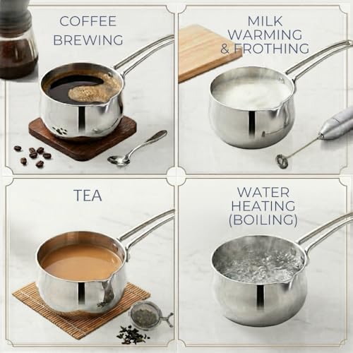 Image of Kraft Coffee Warmer Stainless Steel - 950 ml, 12 cm | Heavy Gauge Milk Warmer /Turkish Coffee Pot with Handle, Even & Fast Heating, Food Safe, Easy to Pour Durable Pot, Induction and Gas Compatible