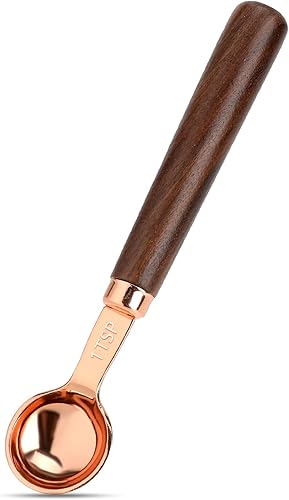 Cuchara de café molido para café molido, 1 cucharadita 13 cucharada de 0.2 fl oz de madera de mango largo para grano de café, cuchara medidora, 1