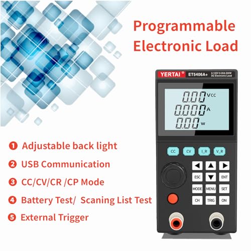 Image of YERTAI Electronic Load Tester, ET5406A+ 200W Programmable DC Load Testers 20A 120V Battery Capacity Detector in Charger, Liner Power, Grey
