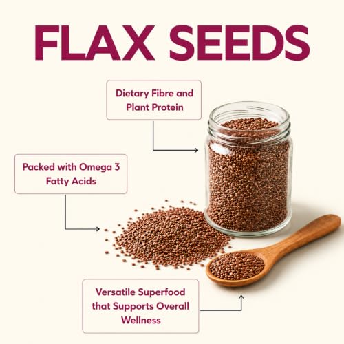 Image of Zucchero Flax Seeds (1kg) - Double Sortex Clean Alsi Seeds for eating | Omega-3 fatty acids | 27g Fibre | Healthy Heart| Promote Healthy Skin & Hair | Rich in Iron