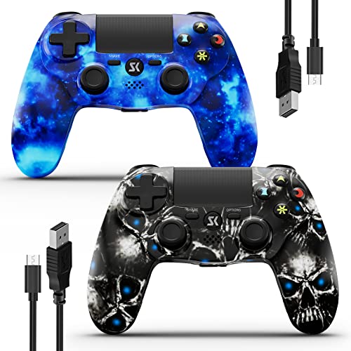 Kujian Controller For Ps4 2 Pack Wireless Controller For Playstaion 4/Slim/Pro With Double Shock Gamepads Remote For Ps4, Motion Sensor, Gaming Controller With 2 Usb Charging Cord (Skull+Galaxy) #TOP19