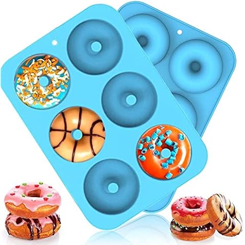 Silicone Donut Mold Doughnut for 6 Full-Size Donuts Non Stick Mould Sheet Tray Value 2 Pack, Silicone Molds Moulds Baking Easy Clean Heat Resistant Dishwasher (6 Cups Donut, Deep-Blue-2 Pack) Cover