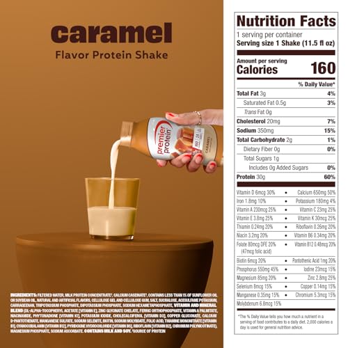 Image of Premier Protein Shake, Caramel, 30g High Protein, 1 Pack | 160 Calories, 24 Vitamins & Minerals, No Added Sugar, Supports Muscle Health, Gluten-Free, 11.5 oz