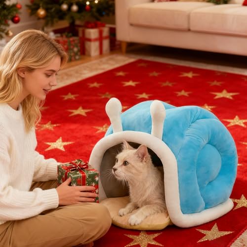 Cama de gatos cerrada cómoda y linda como refugio de interiores 3