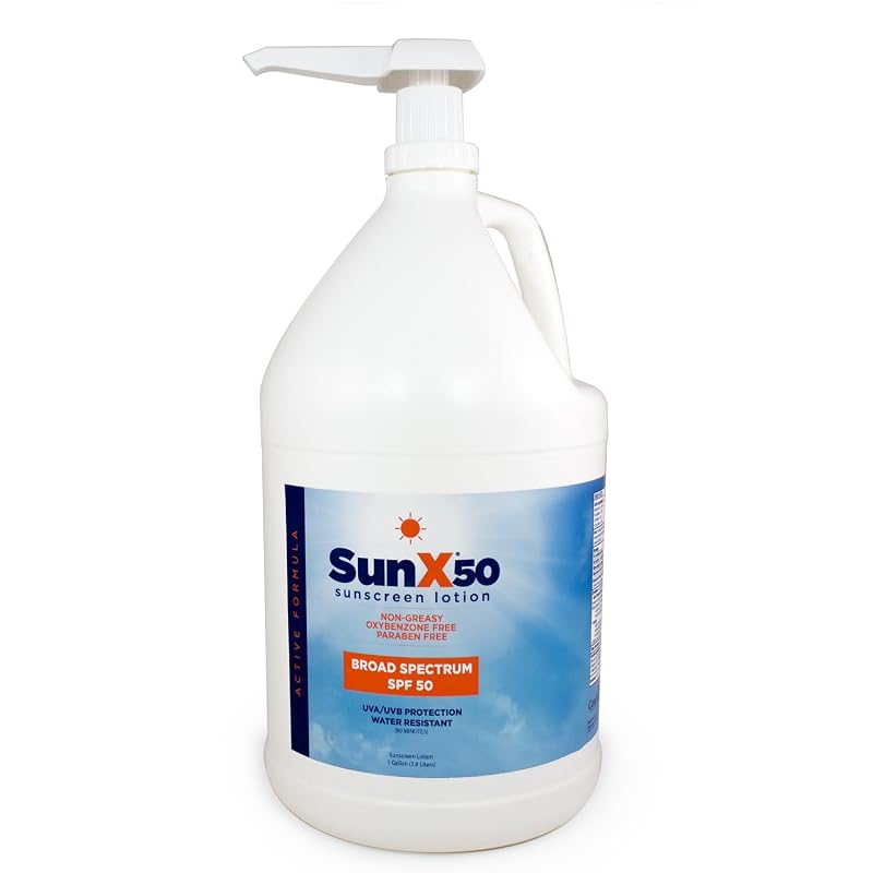 CoreTex Sun X 50 Loção protetora solar corporal FPS 50, sem parabenos, oxibenzona, octinoxato e óleo, com galão e bomba
