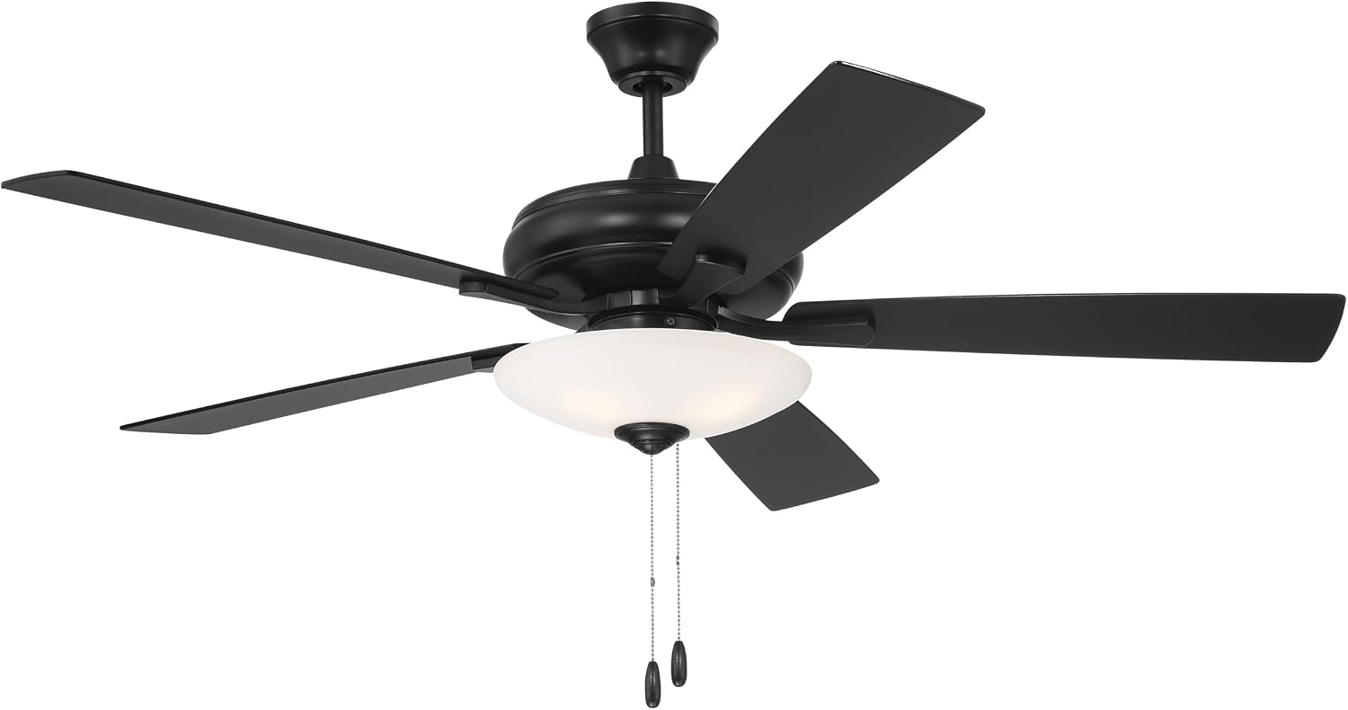 Craftmade 52" Eos 3 Light Bowl Ceiling Fan in Flat Black Finish with Reversible Flat Black/Greywood Blades