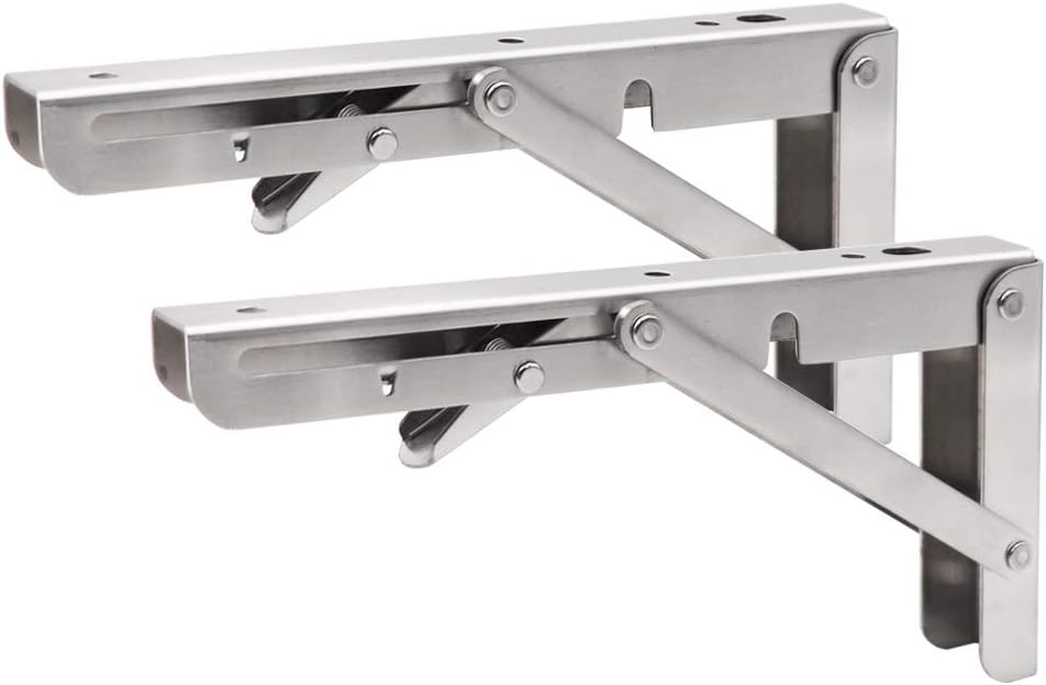 Folding Shelf Brackets 8 Inch- Heavy Duty Stainless Steel Triangle Wall Mount Collapsible Shelf Bracket for Bench Table, Shelf Hinge DIY Bracket Max Load: 150 lb 2 PCS (8 Inch)