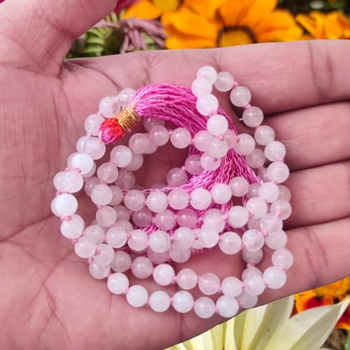 Image of Apnisanskriti Premium Rose Quartz Stone Mala for Men and Women (6mm, AAA Quality, Lab Certified, 108+1) - Natural Stone Beads Mala - Pink Colour - Pack of 1