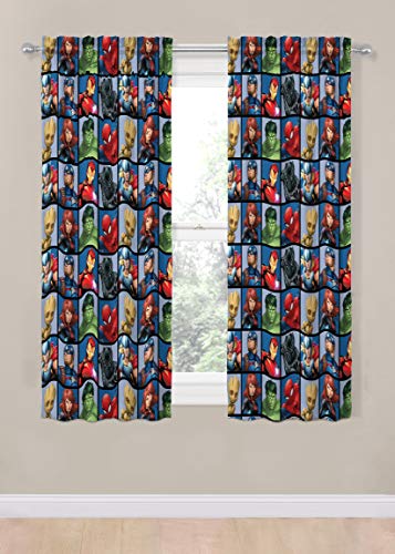 Jay Franco Marvel Avengers Team 63" Inch Drapes 4 Piece Set - Beautiful Room Décor & Easy Set Up - Window Curtains Include 2 Panels & 2 Tiebacks (Official Marvel Product) #TOP2