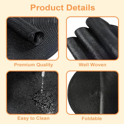 Place Mats for Table, Placemats and Coasters Set of 4, Round Woven Placemats, Black Round Table Mats and Coasters, Washable Kitchen Tables Place, Kitchen Essentials for New Home - Image 5
