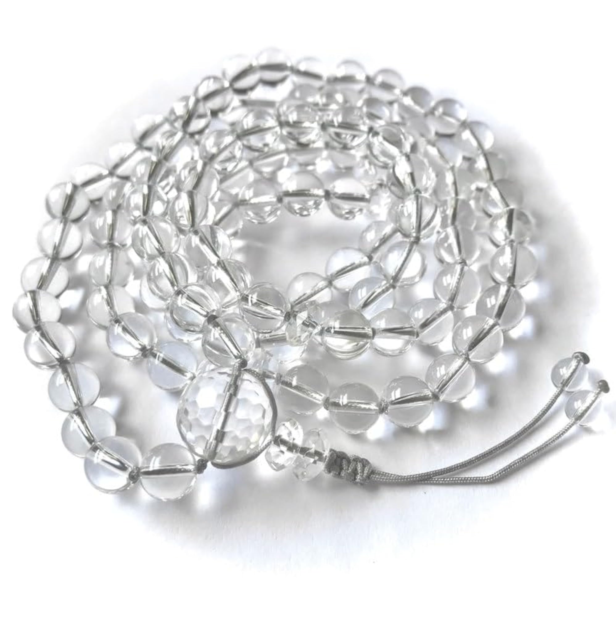 Natural Clear Quartz 10MM 108+1 Bead Prayer Mala Necklace
