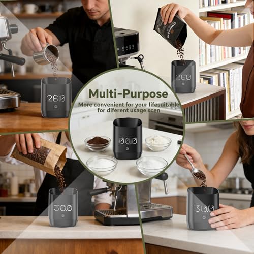 Image of Digital Coffee Bean Dosing Cup for Espresso with LED Scale - High Precision Coffee Grounds Measurer, Barista-Strength Brewing Accessory & Perfect Coffee Lover Gift (Black, Sleek Design)