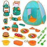 iYoYo Kids Camping Play Tent Set 30pcs Kids Camping Gear Tools with Play Kitchen Food Set, Indoor...