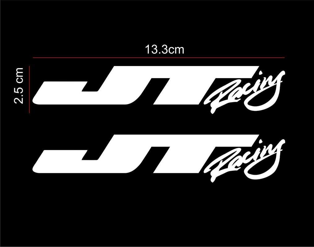 ARWY® JT Racing USA Customized Logo Reflective White Sticker for Helmet Bike Tank Car Decals 13.3 x 2.5 cm (Pack of 2)