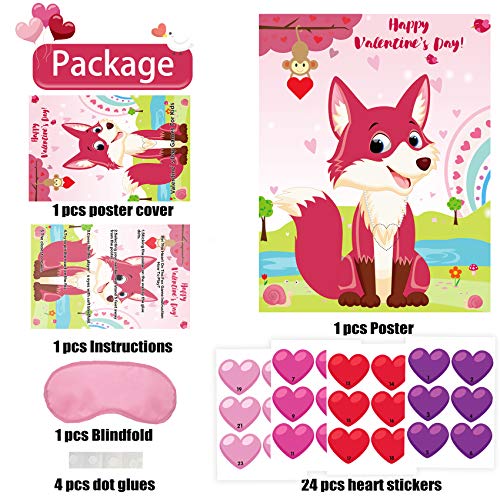 Image of Joy Bang Valentines Games for Kids, Pin The Heart on The Fox Valentines Activities Crafts Party Favors Supplies for Kids Classroom School Gifts