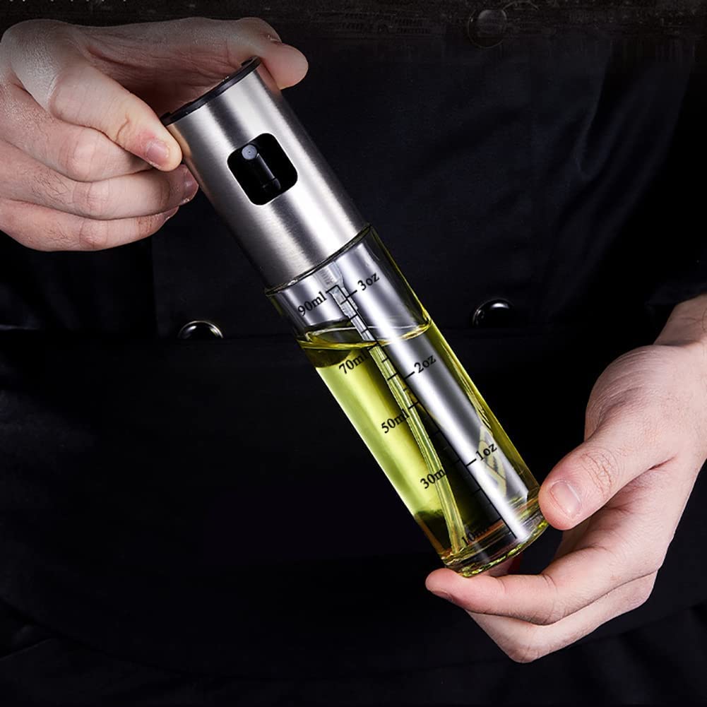 2 Pack Oil Sprayer for Cooking, Olive Oil Sprayer Dispenser Mister, Food Grade Material Versatile Transparent Glass Spray Bottle with Funnel Oil Brush Cleaning Brush for Salad, BBQ, Kitchen Baking, Roasting,Grilling (2) 4