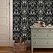 MuralPeel Dark Black Animals Damask Leaf Rabbits Deer Owl Pink Flowers Vintage Peel and Stick Wallpaper Self Adhesive Removable Easy Peel Off Stick on Wall Paper for Bedroom Cabinet Renter Friendly
