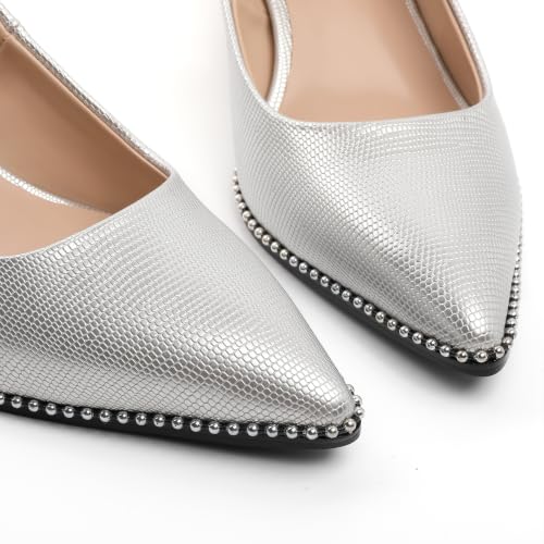 Image of YODEKS Slingback Heels for Women Pointy Toe Beaded Heels Close Toe Kitten Heel Pumps 2.5 Inch Stiletto Pumps Wedding Party Dressy Shoes