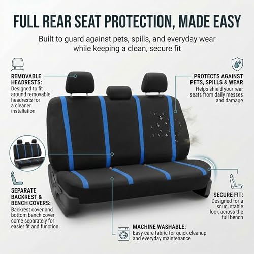 Image of FH Group Car Seat Covers Full Set Cloth - Universal Fit Automotive Seat Covers, Low Back Front Seat Covers, Solid Back Seat Cover, Washable Car Seat Cover for SUV, Sedan and Van Blue