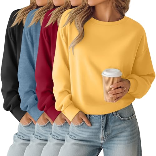 Oakgarden 4 Pack Womens Long Sleeve Cropped Sweatshirts Crew Neck
