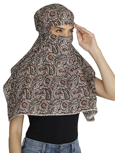 Image of Scarf Face Cover Mask Sun Protection Hair,Head, Neck, Nose Safety Head Wrap Scarf For Women Girls Daily Use Dupatta Hijab Double Layer Cotton Printed Kalamkari