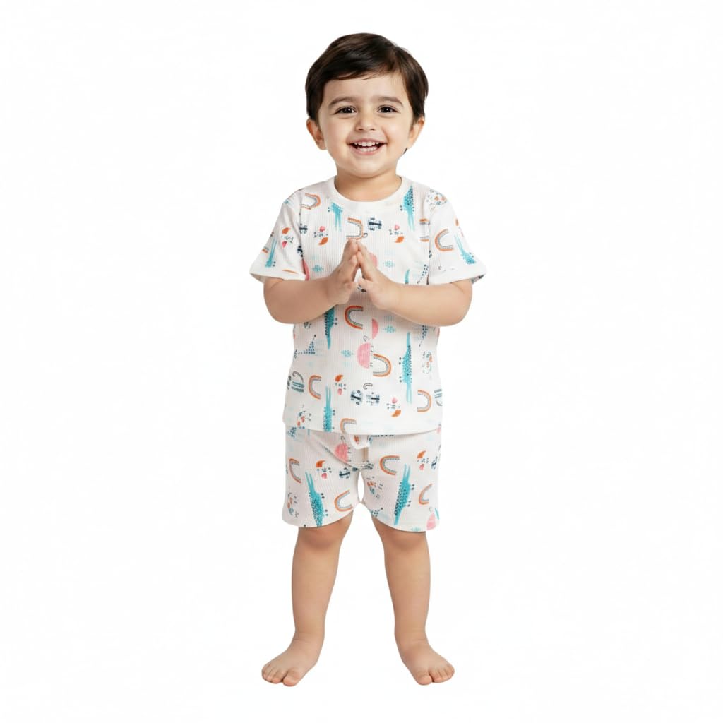 LITTLE BOY Kids Cotton Half Sleeve T-Shirt and Shorts Set | Soft & Breathable Nightwear/Pyjama Set for Boys | Cute Printed... - Review, Price and Buying Guide