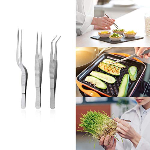 image for Cridoz 6 Pcs Stainless Steel Kitchen Cooking Tweezers Precision Tongs 