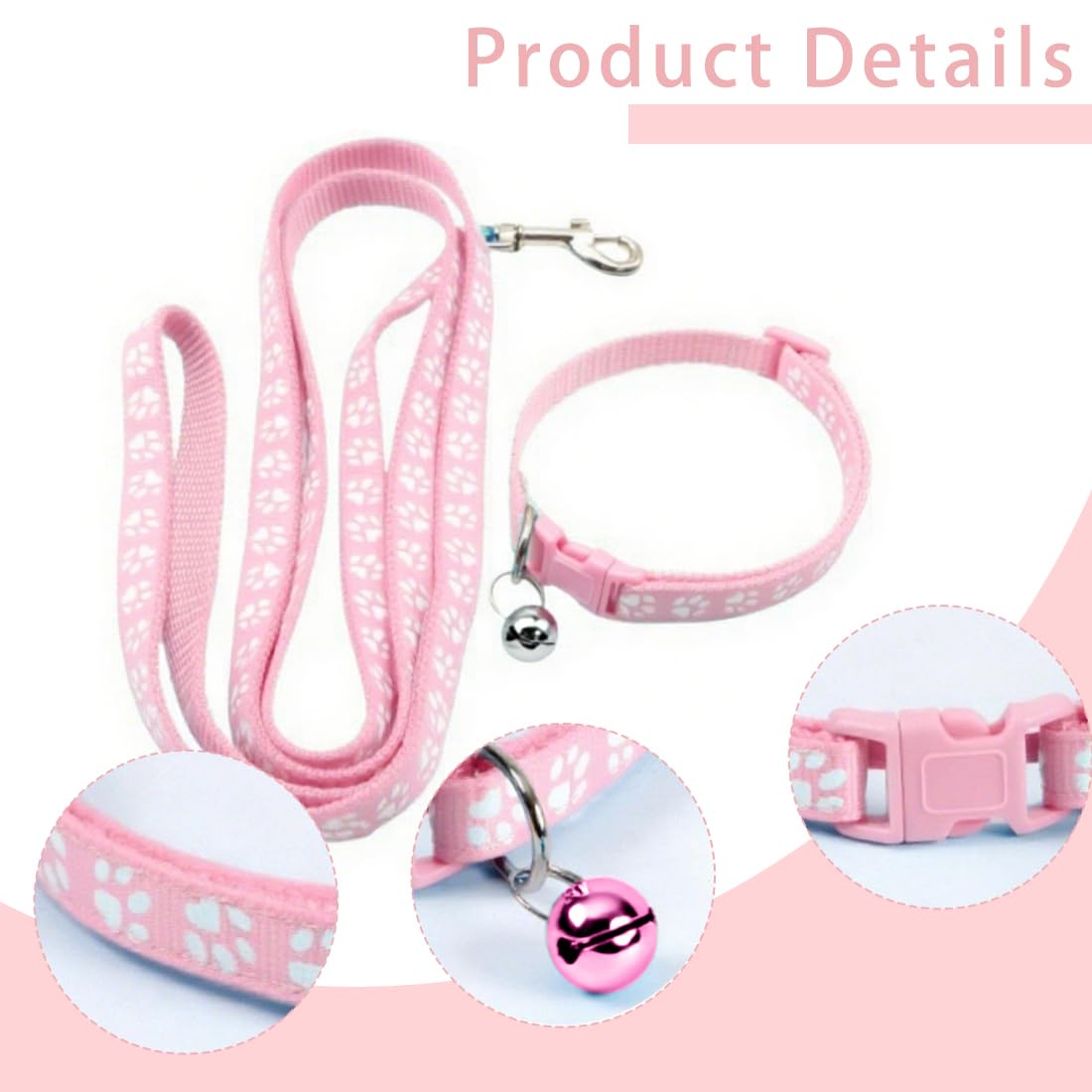 Collare Cane,collari e guinzaglio,Guinzaglio per Cani, regolabile per cani e gatti, con guinzaglio a sgancio rapido con fibbia per cani di piccola taglia e gatti cuccioli (rosa)