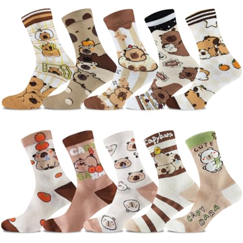 CYGMRFH Capybara Calcetines Divertidos Hombres Mujeres 34-42 Coloridos Algodón Patrón Animal Lindo 10 Pares Coloridos Kapibara Calcetines de Cerdo de Agua Lindos con Diseño Animal Calcetines de