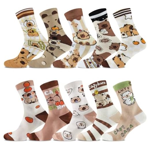 CYGMRFH Capybara Calcetines Divertidos Hombres Mujeres 34-42 Coloridos Algodón Patrón Animal Lindo 10 Pares Coloridos Kapibara Calcetines de Cerdo de Agua Lindos con Diseño Animal Calcetines de