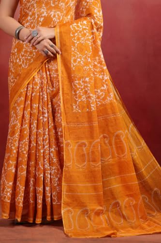 Image of TAMAIRA FASHION White Mulmul Pure Cotton Saree For Woman Floral Printed |Office Wear Daily Wear Sarees For Women Without Blouse Piece (Available in 16 Colours)