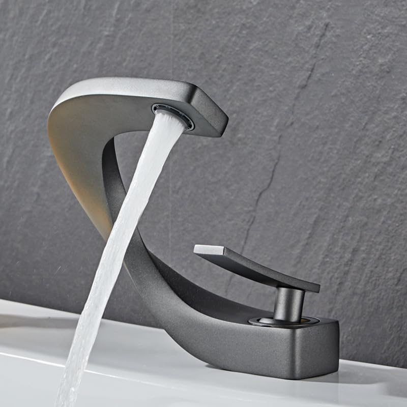 Robinet de salle de bain gris moderne pour vasque et montage sur pont