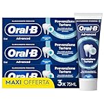 Oral-B Dentifricio Advanced Prevenzione Tartaro 3x75ml, Dentifricio Anti Tartaro con Microgranuli Attivi, Clinicamente Provato, Pulizia Denti Efficace, Sapore Menta Fresca, Alito Fresco