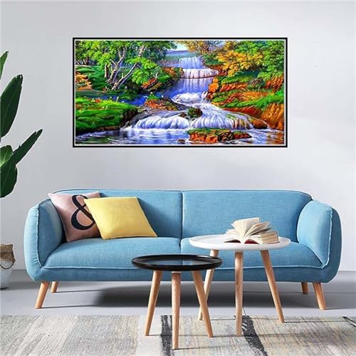 Peinture diamant cascades 90x180, grand format relaxant pour art mural fait main
