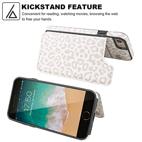 Haopinsh For Iphone Se(2022) Iphone Se(2020) Iphone 7/8 Wallet Case With Card Holder, White Leopard Cheetah Flip Folio Pu Leather Kickstand Card Slots, Double Magnetic Clasp Shockproof 4.7" #TOP4