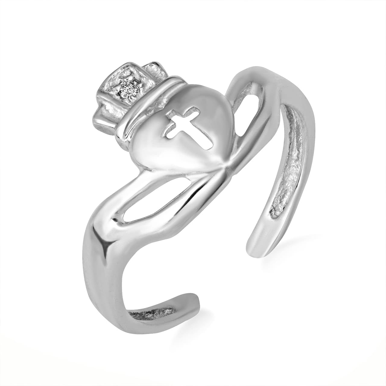 925 Sterling Silver Claddagh Toe Ring With CZ