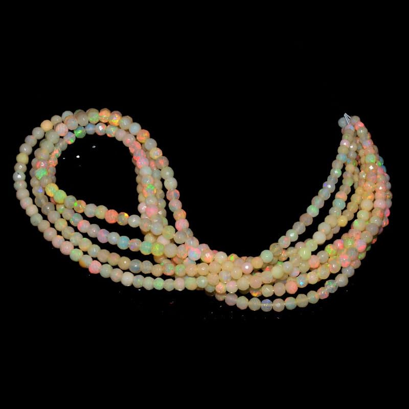 AAA+ etiopski opal welo ogień 3-5 mm luźne okrągłe fasetowane koraliki - sznurek 40 cm - naturalne koraliki z etiopskiego opalu do produkcji biżuterii