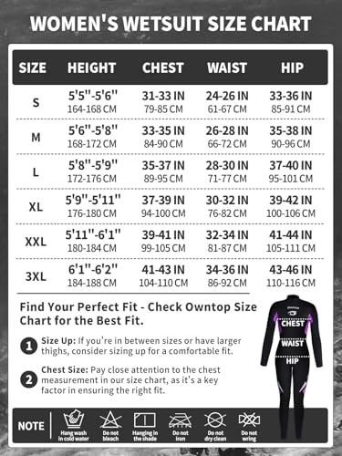 Owntop 5mm Wetsuits for Men Women - Back Zip Neoprene Diving Suit, Adult Full Length Wet Suits, Thermal Flexible Dive Skin for Cold Water Diving Surfing, Women Purple L - Image 2