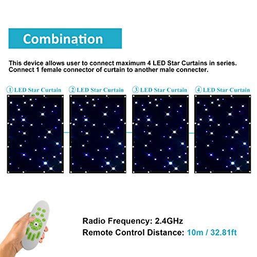 GBGS Blue White Star Curtains LED Cloth DJ Stage Backdrop Remote, Splicable, Auto/Strobe(9 Variations), 56 LEDs, Romantic, Foldable for Children, Christmas, Halloween, Birthday Party, 4.9x3.9ft - Thumbnail 7