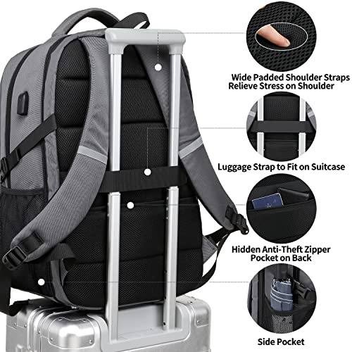 Miniatura 5 de Mochila Impermeable Para Ordenador Portatil 17.3 Pulgadas, Bolso De Escuela Adolescente Con Puerto Usb Antirrobo Mujer Y Hombre Para Viaje Diario - Gris