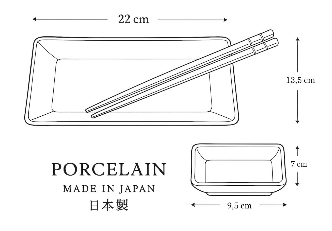 Juego de vajilla para sushi, 6 piezas, juego de sushi para 2 personas, platos de sushi, cuencos y palillos en diferentes diseños asiáticos, fabricado en Japón (bronce)